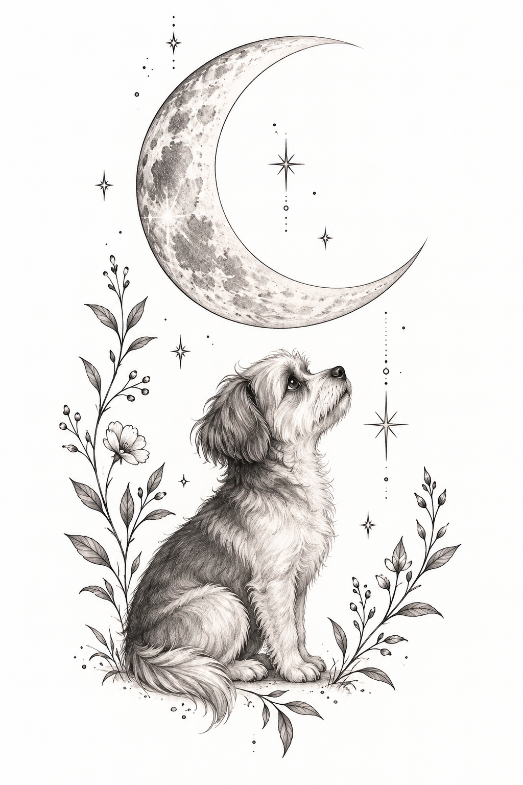 Dog and Moon small henna tattoos concept