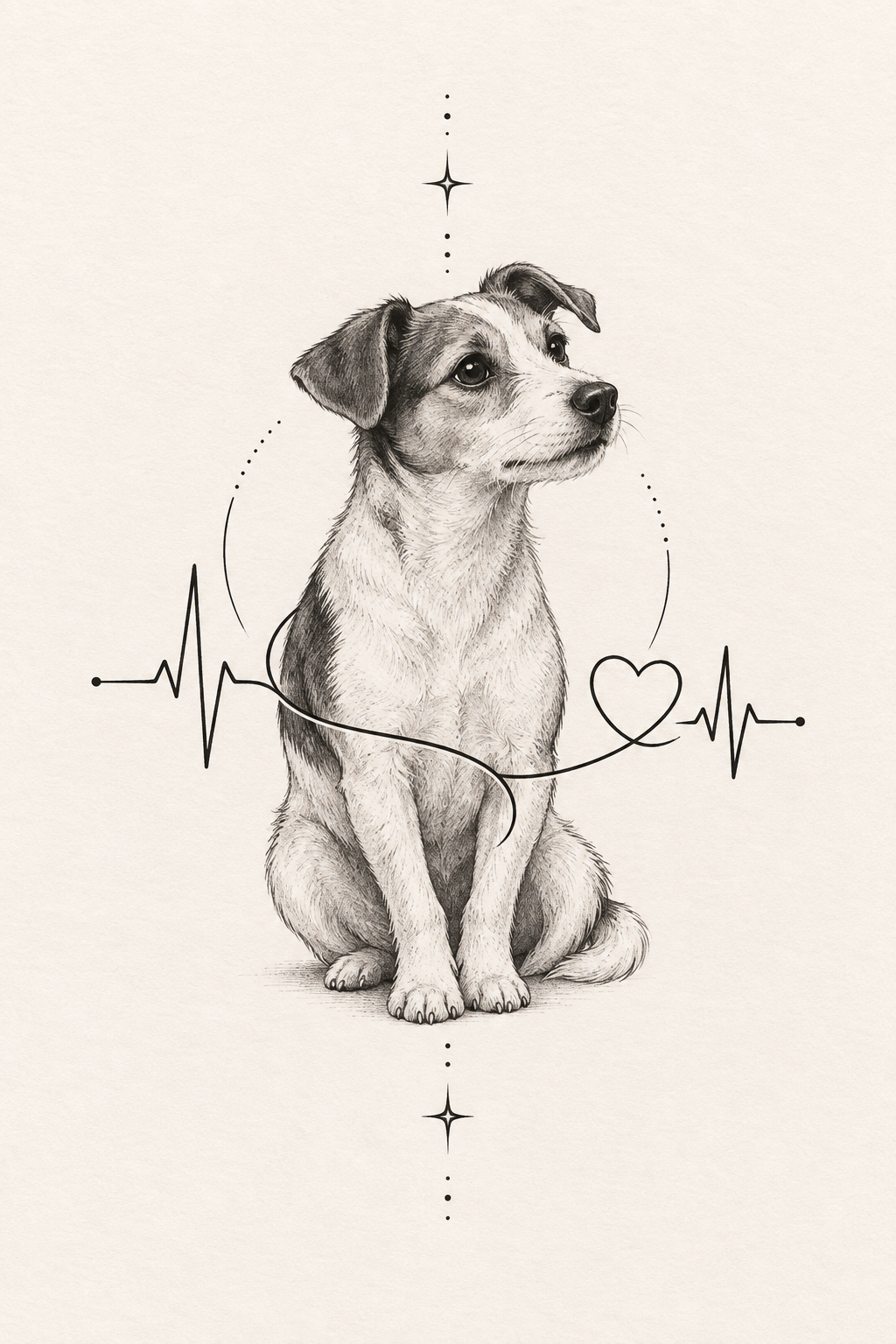 Dog with a Heartbeat Line small henna tattoos concept