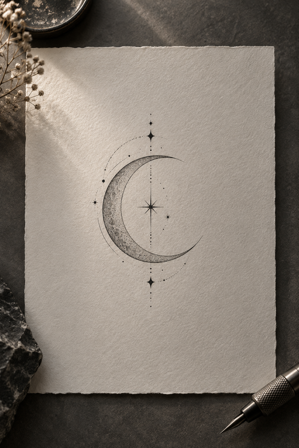 Constellation crescent small moon tattoo idea