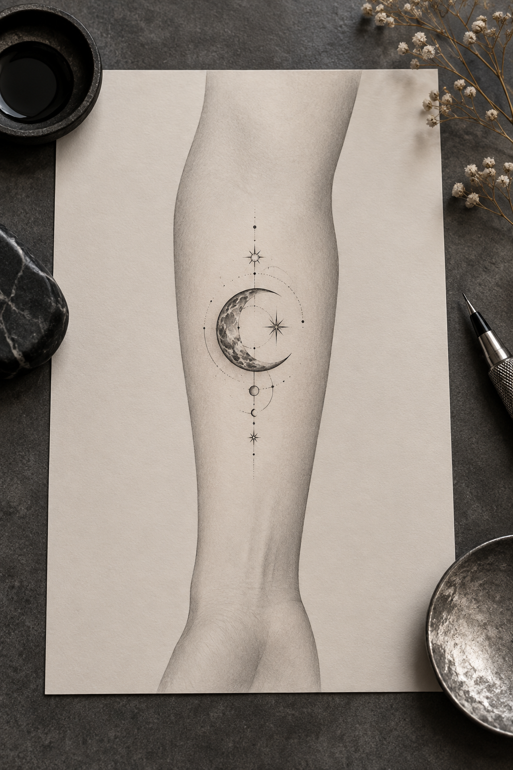 Sun and moon small moon tattoo idea