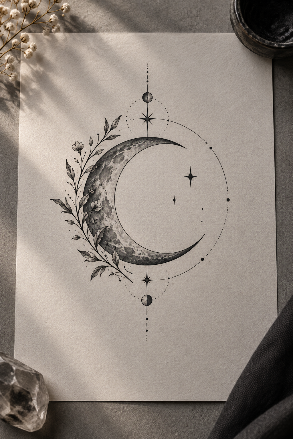 Geometric moon small moon tattoo idea