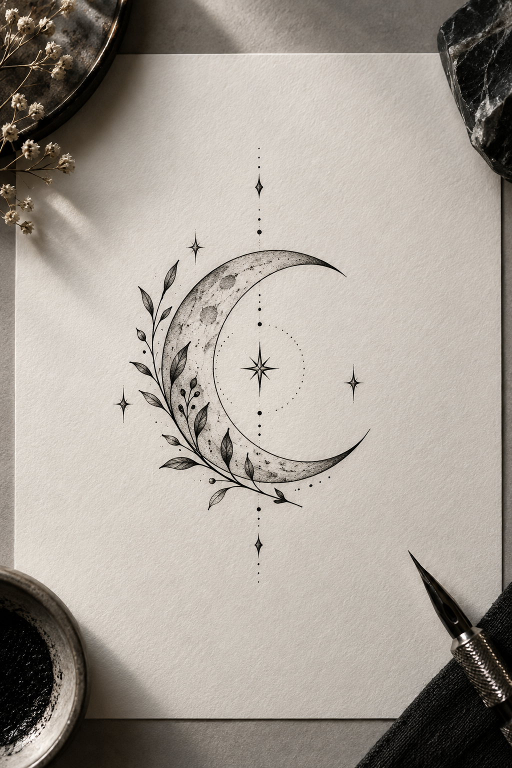 Moon over mountains small moon tattoo idea