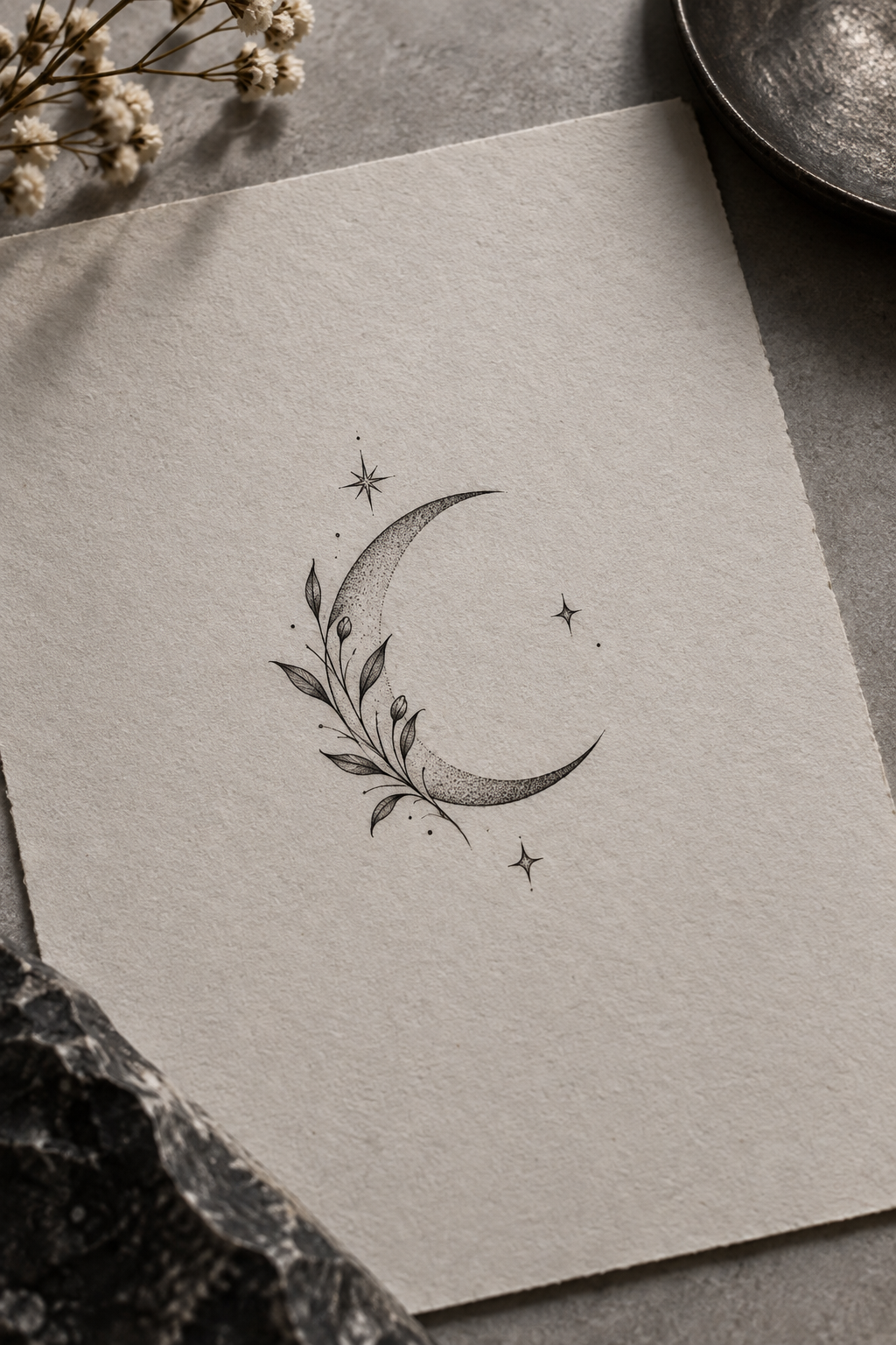 Watercolor-inspired moon small moon tattoo idea