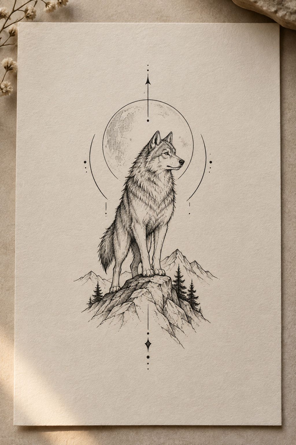small tattoos for men: majestic wolf tattoo idea