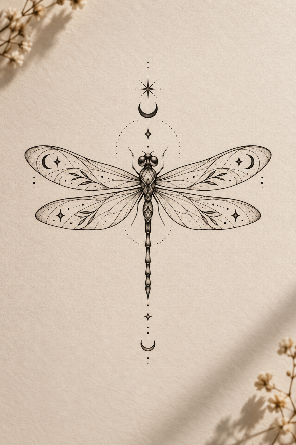 small tattoos for men: mystical dragonfly tattoo idea