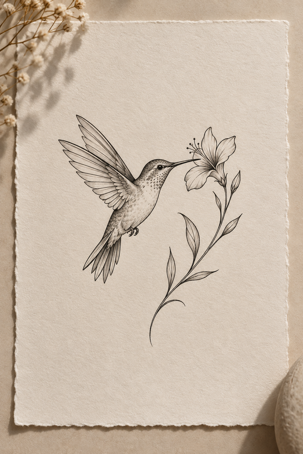 small tattoos for men: gentle hummingbird tattoo idea