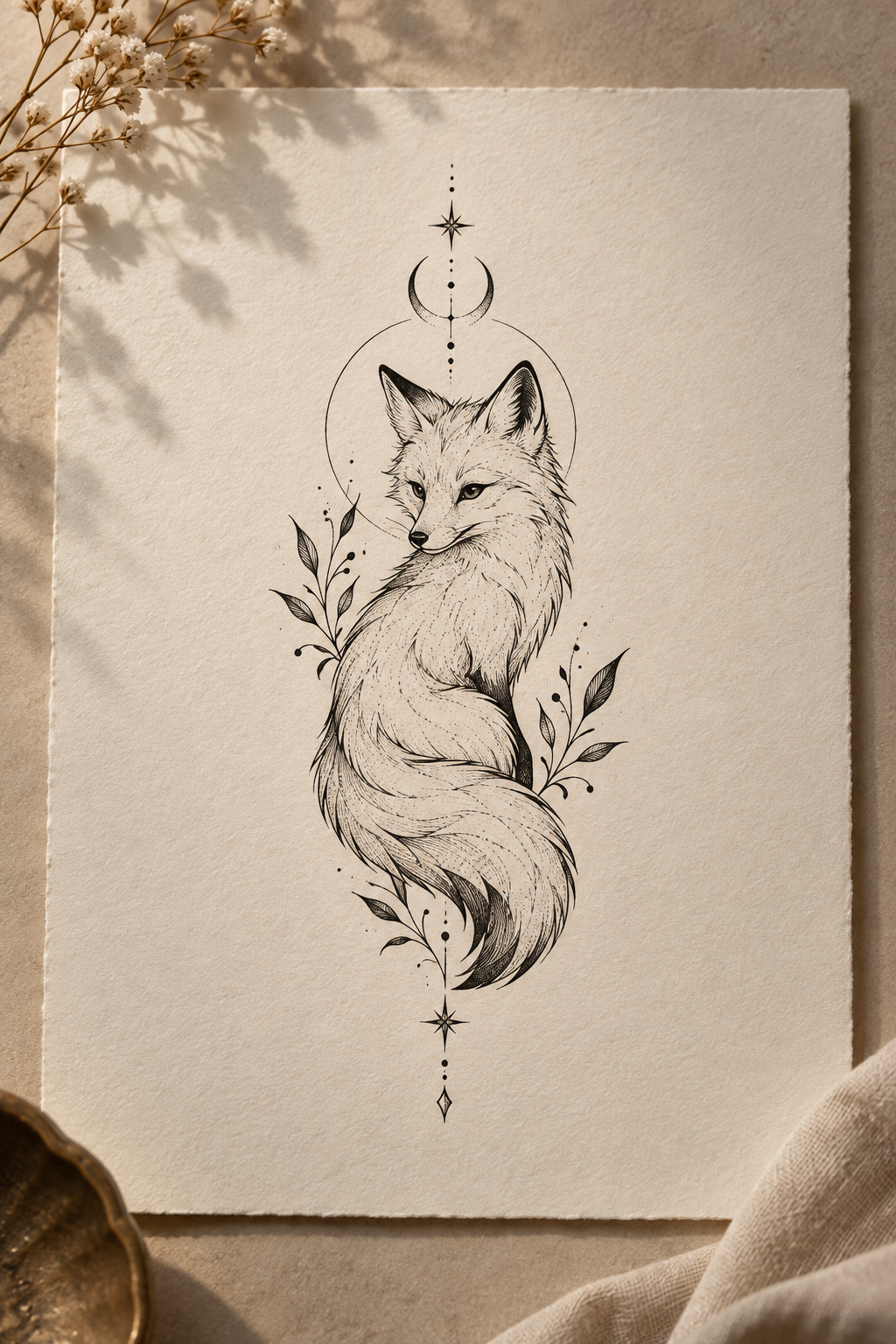 small tattoos for men: mysterious fox tattoo idea