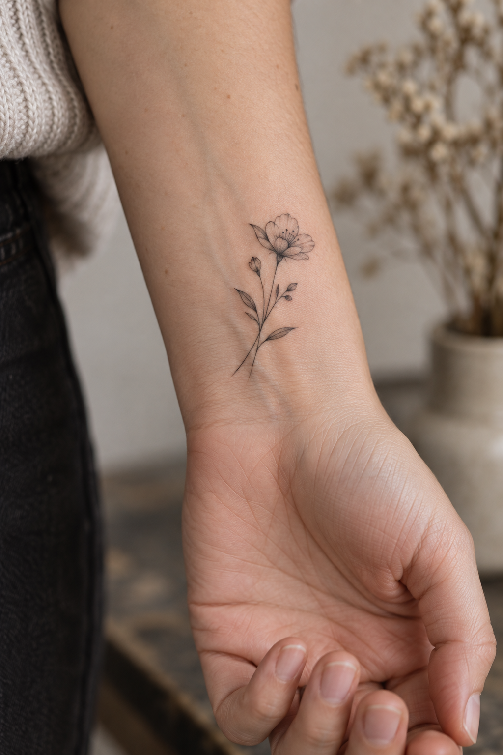 Delicate Flower small wrist tattoo idea