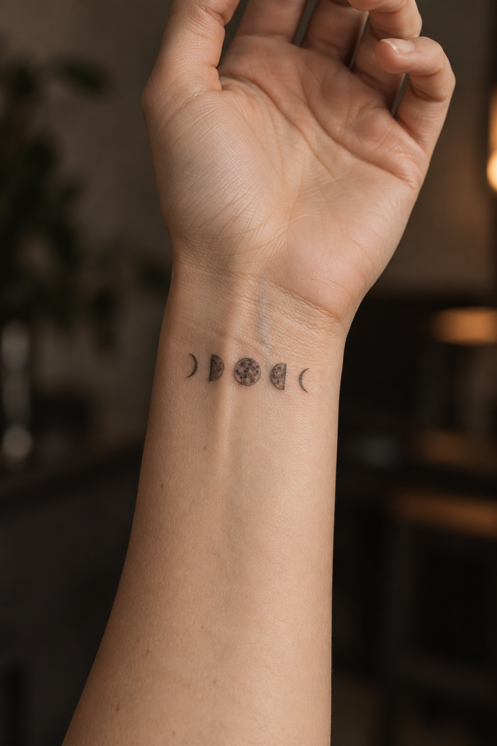 Moon Phase small wrist tattoo idea