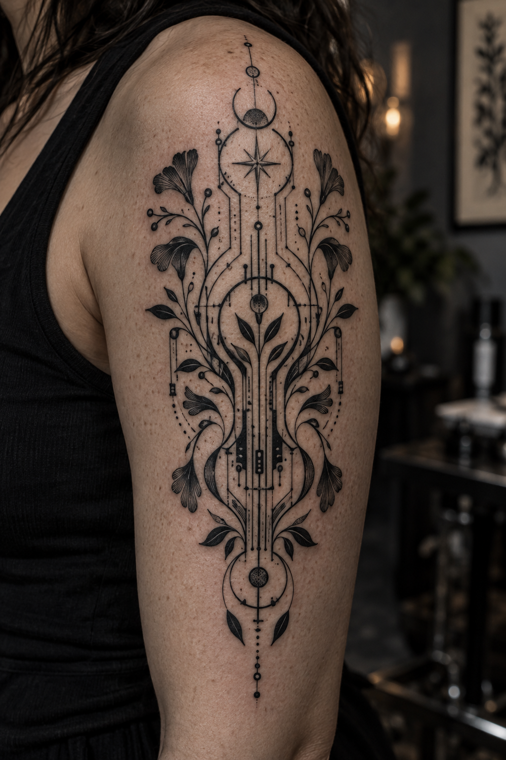Organic tech symbol cyber folk tattoo designs