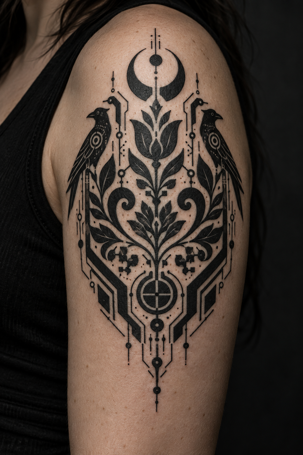 Bold blackwork crest cyber folk tattoo designs