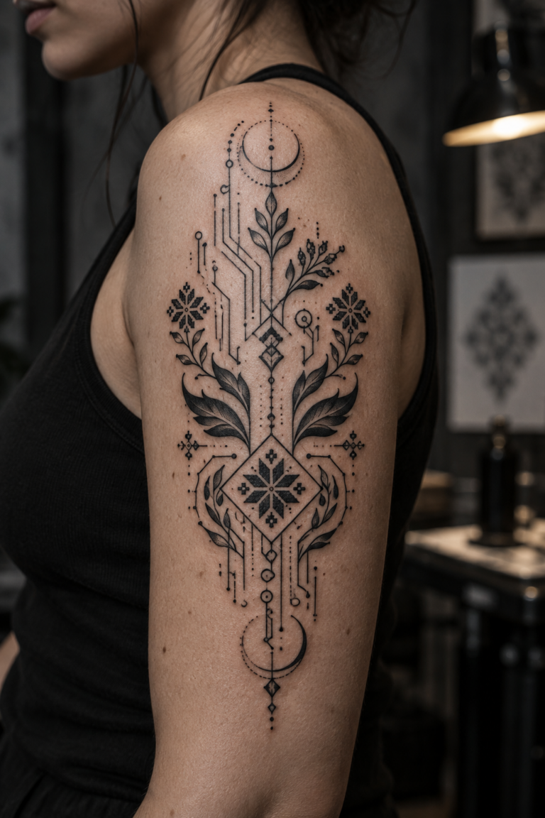 cyber-folk tattoo design featured idea