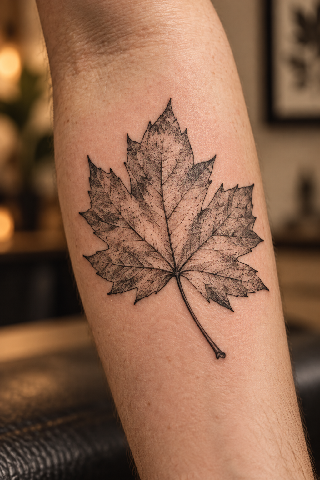 Fine-Line Maple Leaf maple leaf tattoo idea
