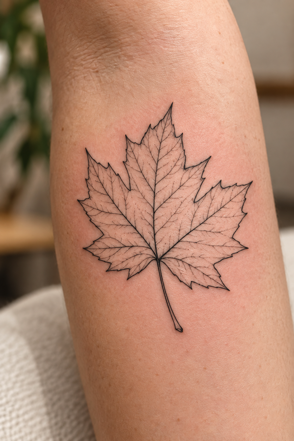 Single-Leaf Outline maple leaf tattoo idea