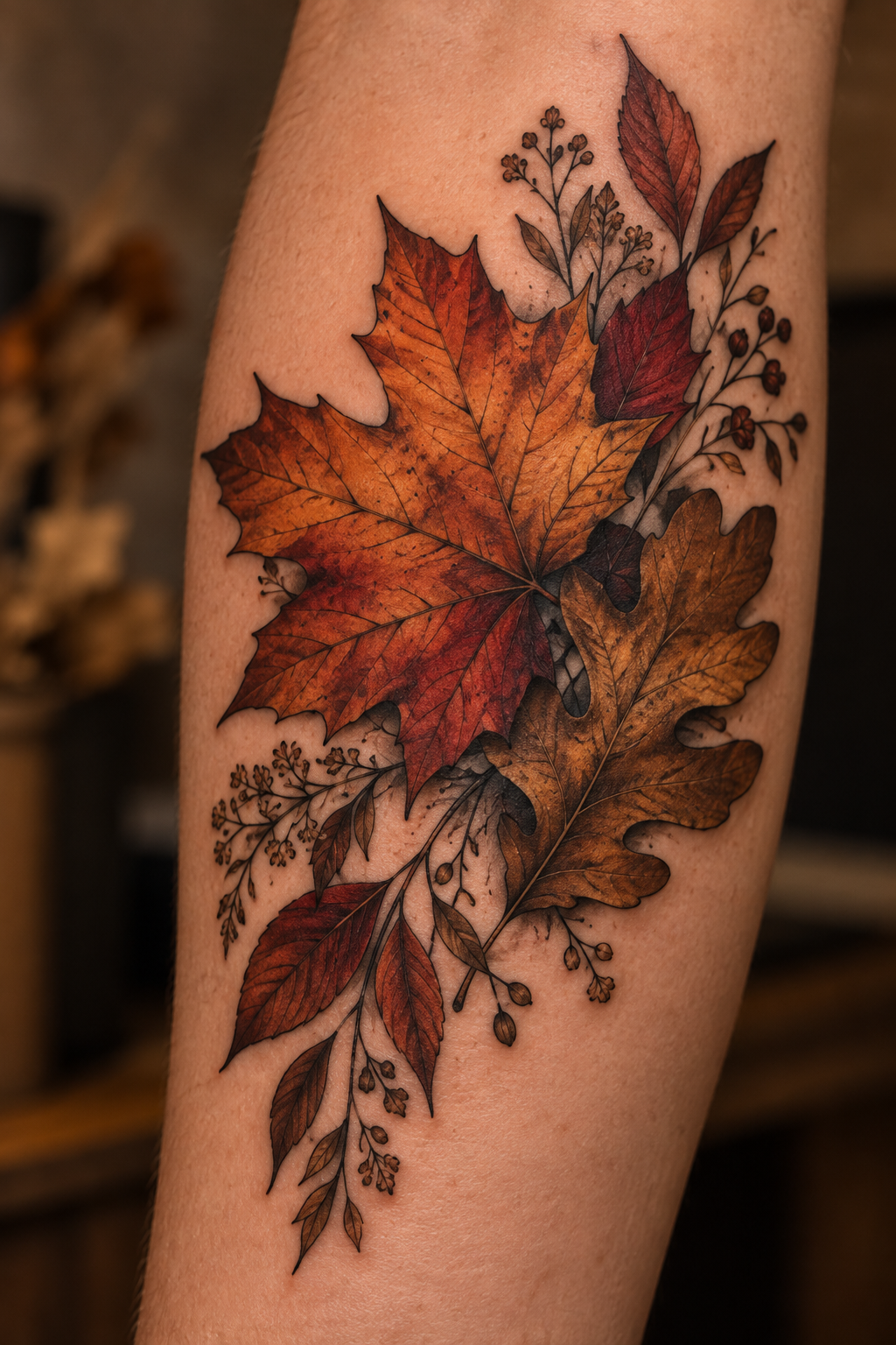 Autumn Color Palette maple leaf tattoo idea