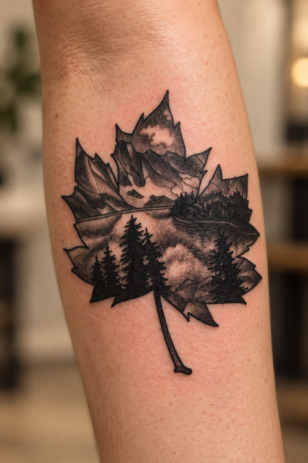 Blackwork Maple Leaf maple leaf tattoo idea