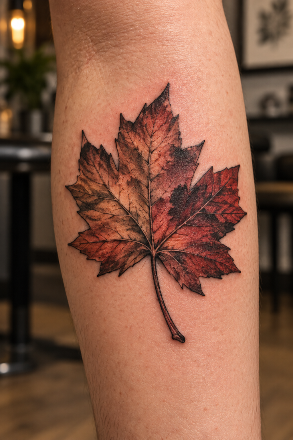 Maple Leaf with Stem maple leaf tattoo idea
