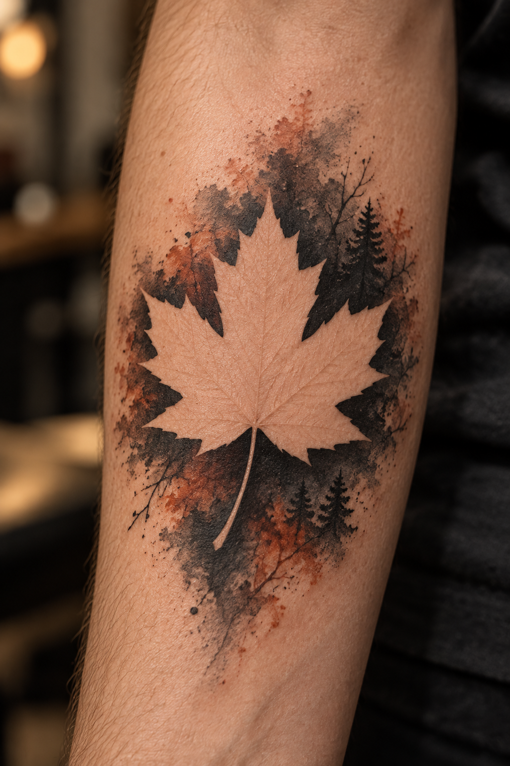 Negative-Space Maple Leaf maple leaf tattoo idea