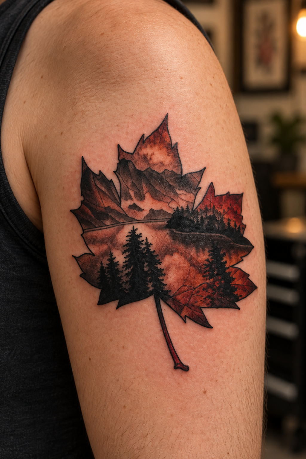 Maple Leaf on the Shoulder maple leaf tattoo idea