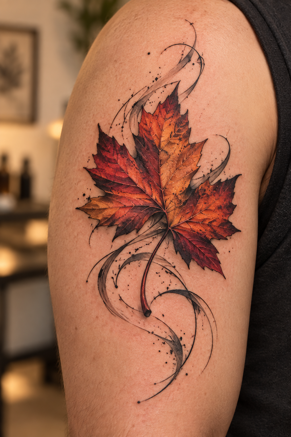Maple Leaf with Script maple leaf tattoo idea