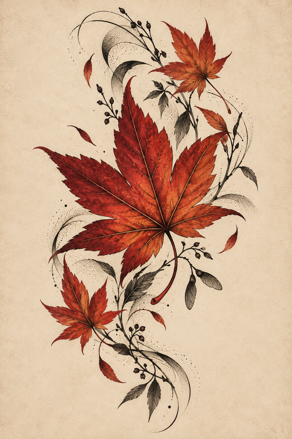 Deep Red Ink maple leaf tattoo idea