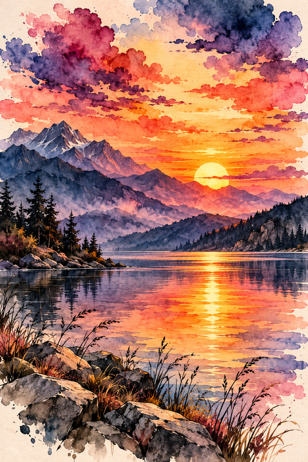 Sunset Landscape watercolor tattoo idea