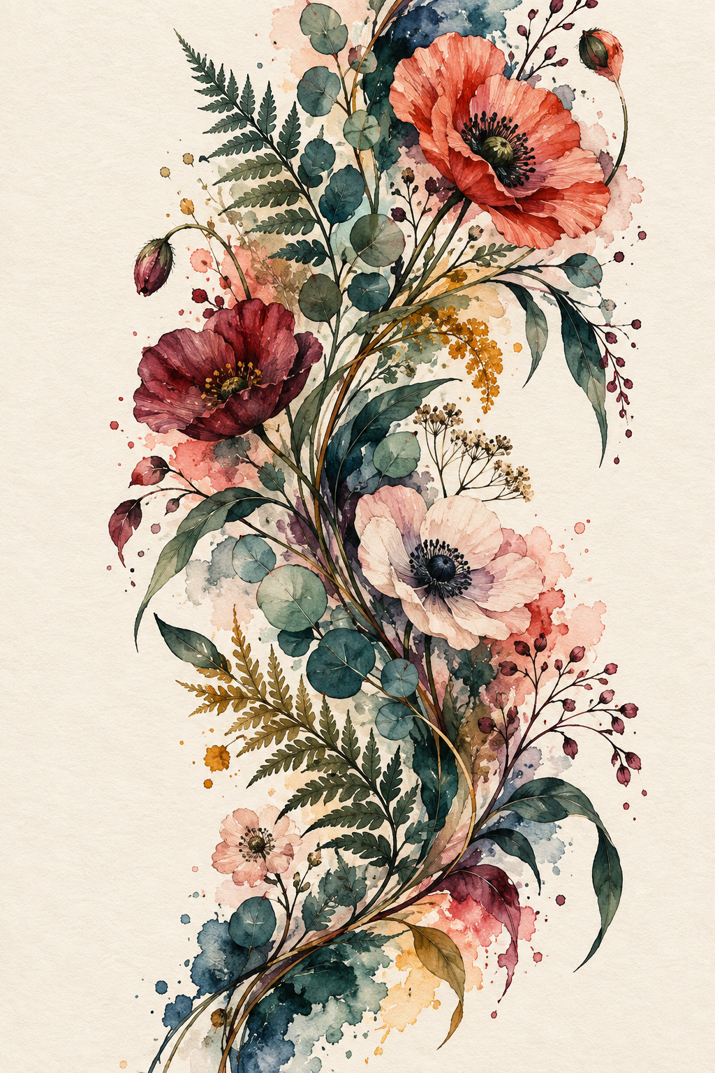 Botanical Sleeve Accent watercolor tattoo idea