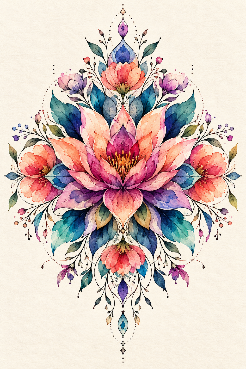 Dreamy Floral Mandala watercolor tattoo idea
