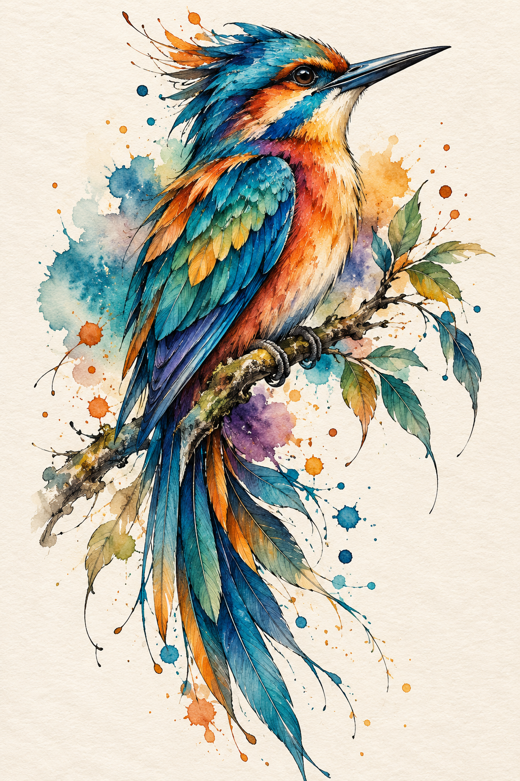 Colorful Bird watercolor tattoo idea