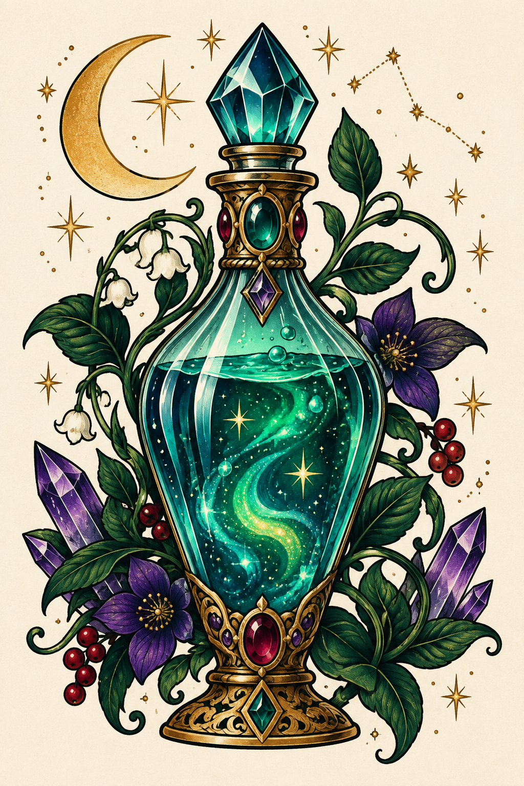 Glowing liquid potion bottle tattoo ideas