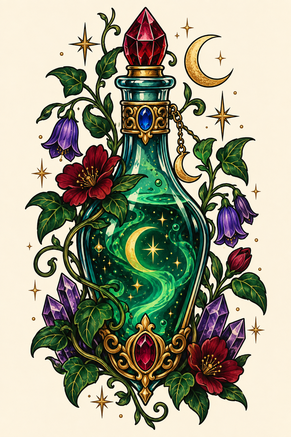 Ocean-blue brew potion bottle tattoo ideas