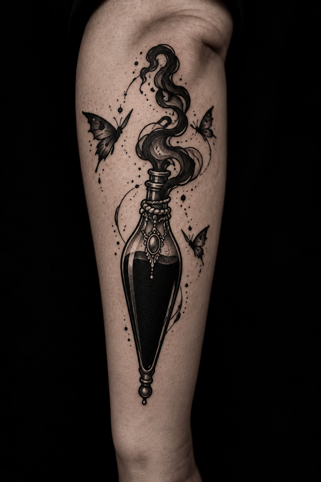 Black Liquid Bottle potion bottle tattoo idea