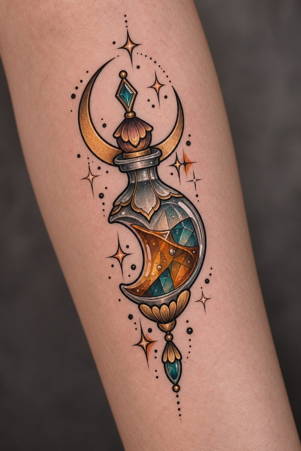 Crescent Glass Bottle potion bottle tattoo idea