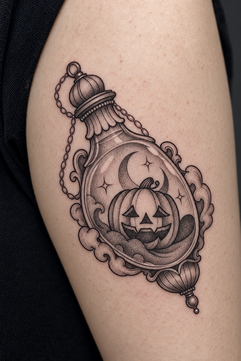 Jack-O-Lantern Bottle potion bottle tattoo idea