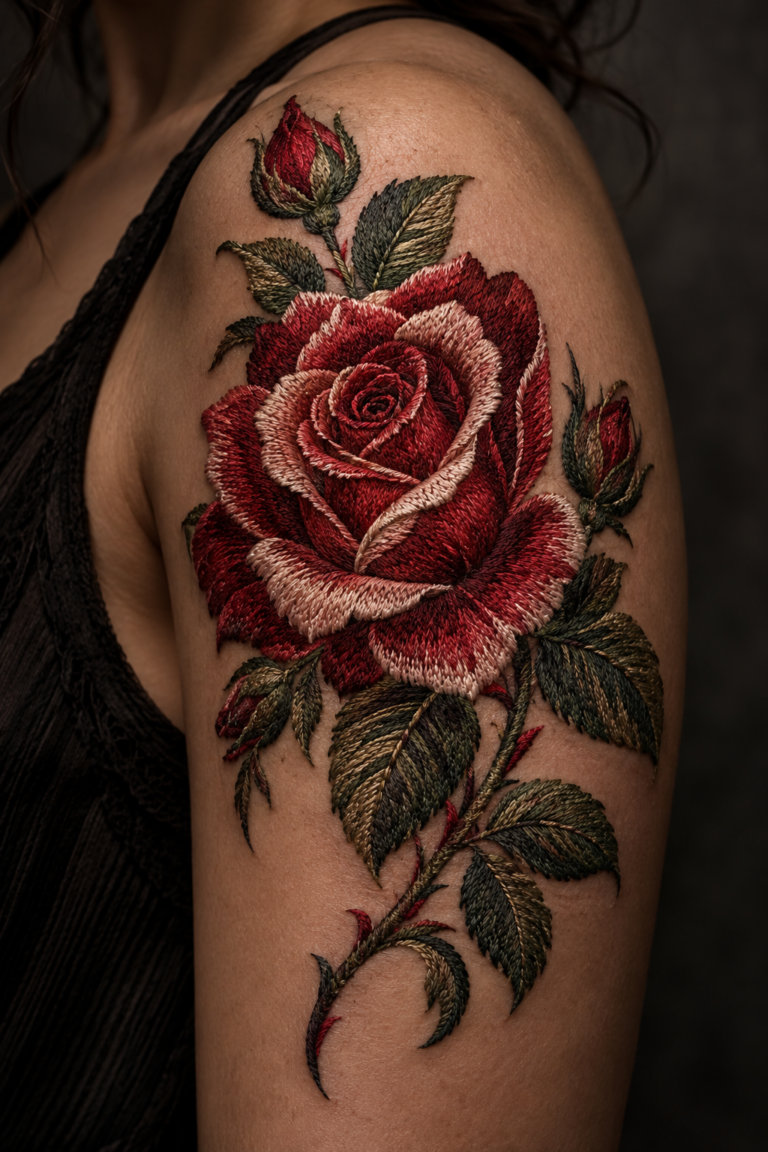 rose tattoo embroidery featured concept