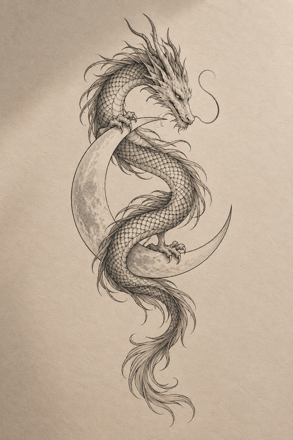 small dragon tattoos: dragon and crescent moon