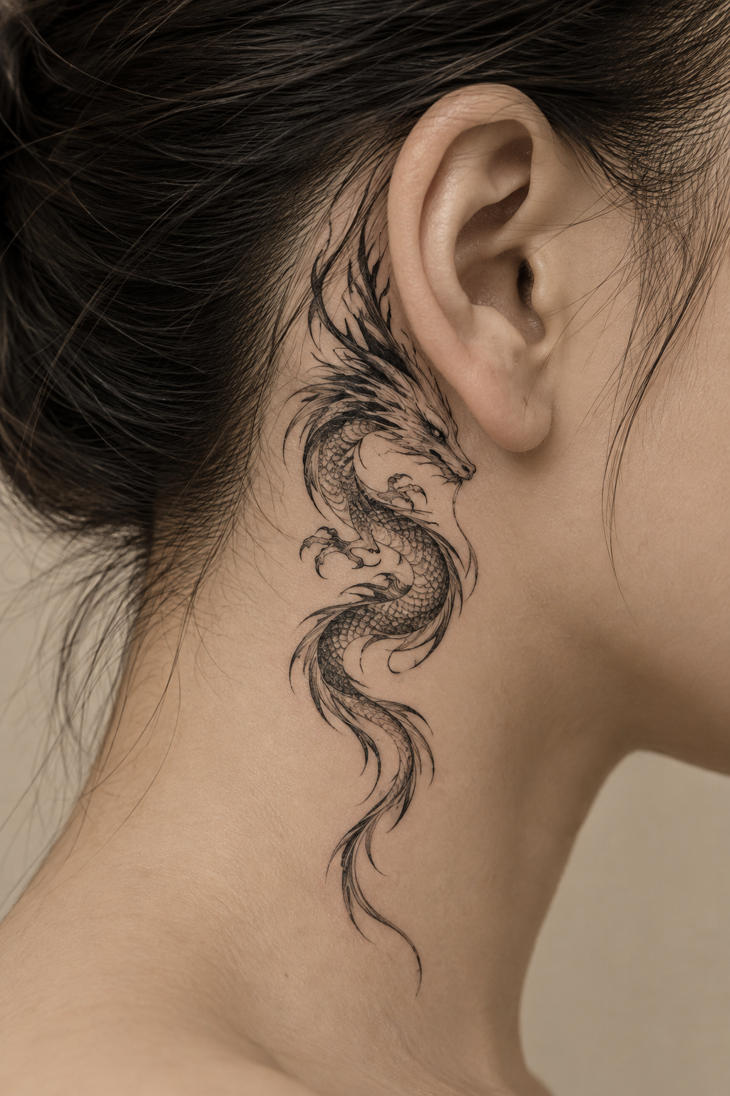 small dragon tattoos: dragon behind the ear