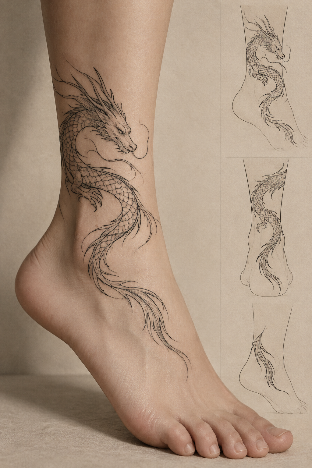 small dragon tattoos: dragon ankle outline