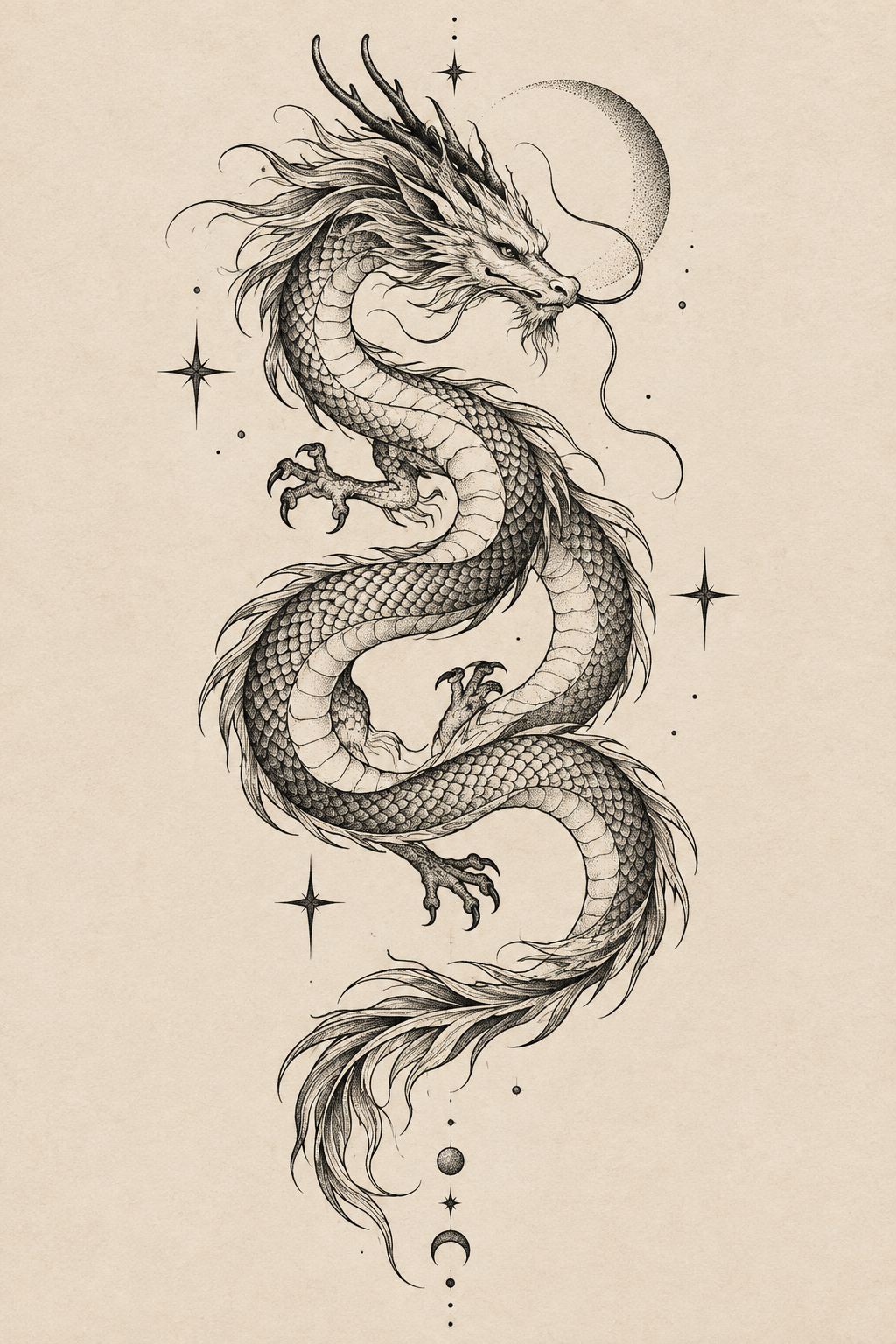 small dragon tattoos: dragon with stars