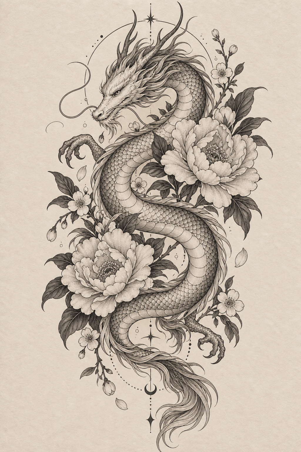 small dragon tattoos: dragon and flower