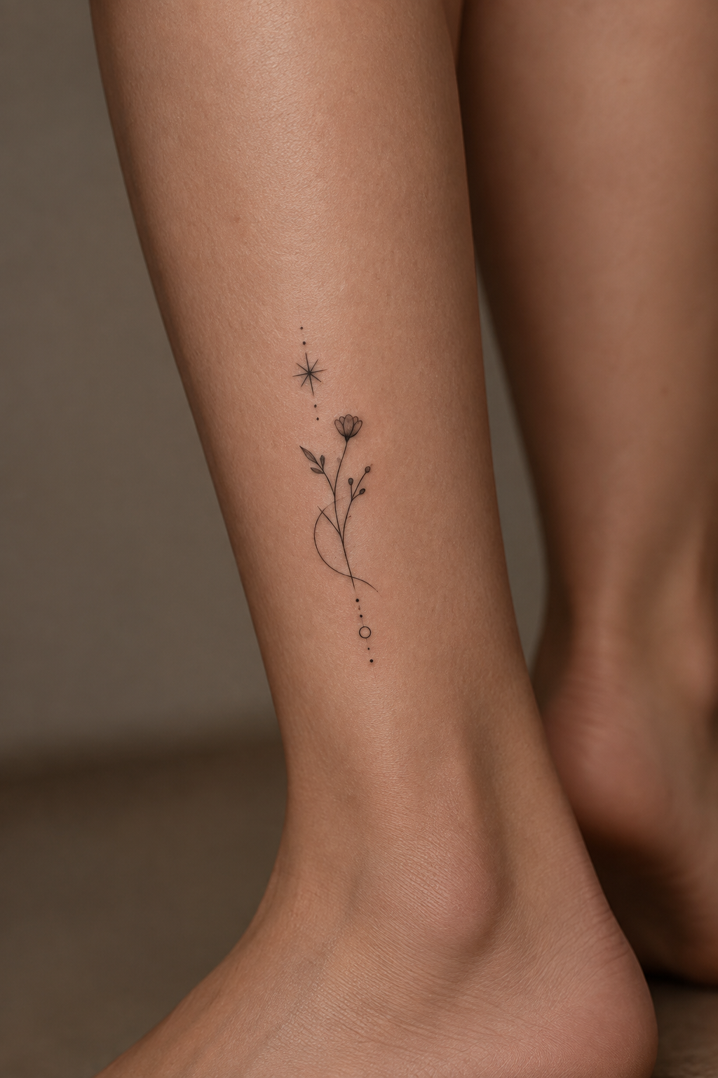 Tiny Botanical Sprigs small leg tattoo idea