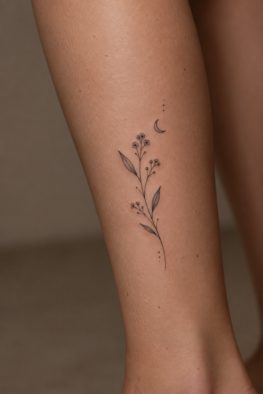 Small Moon and Star Designs small leg tattoo idea