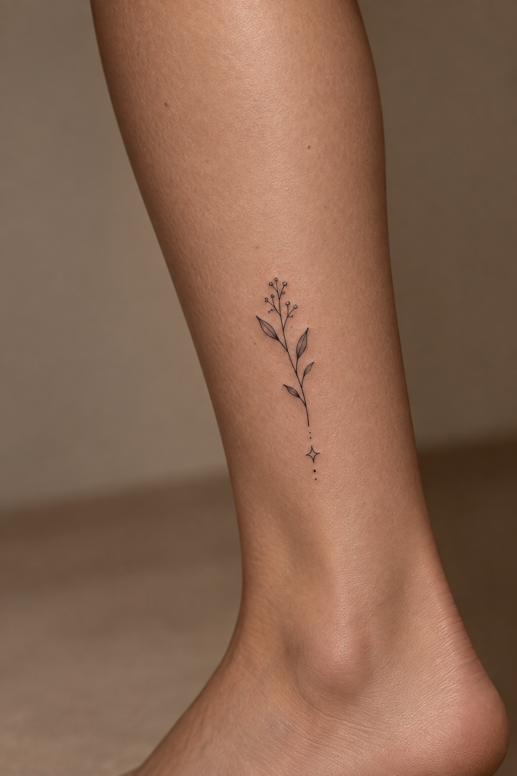 Tiny Ocean Motifs small leg tattoo idea