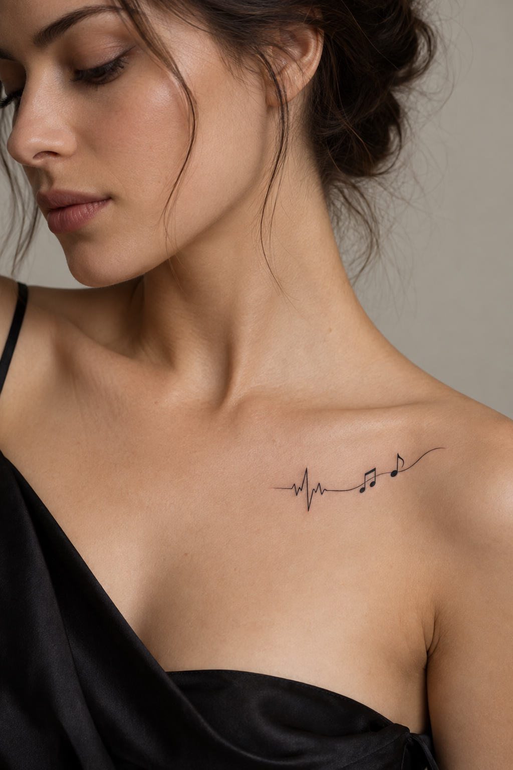 Heartbeat and Music Notes Combo small music tattoo idea