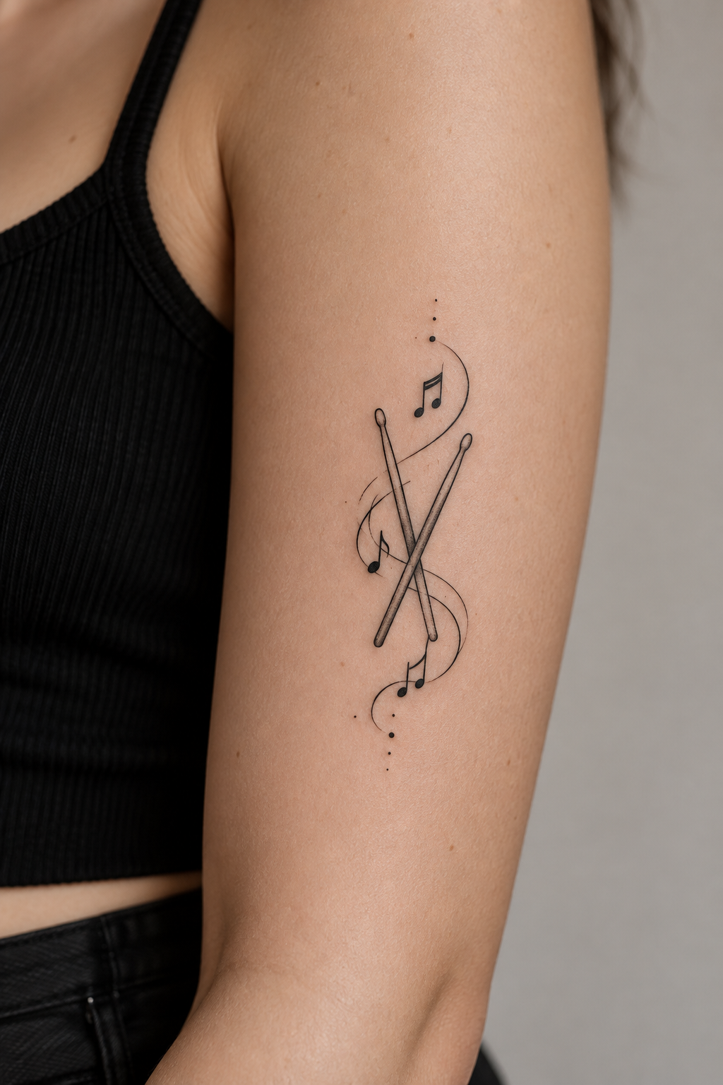 Drumsticks and Music Notes small music tattoo idea