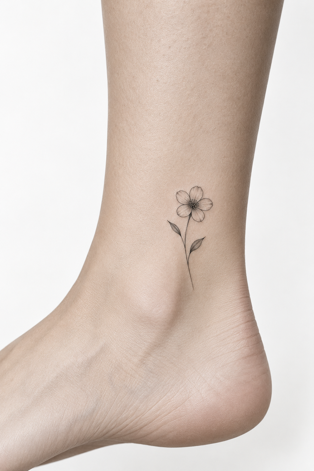 tiny flower design small ankle tattoo idea