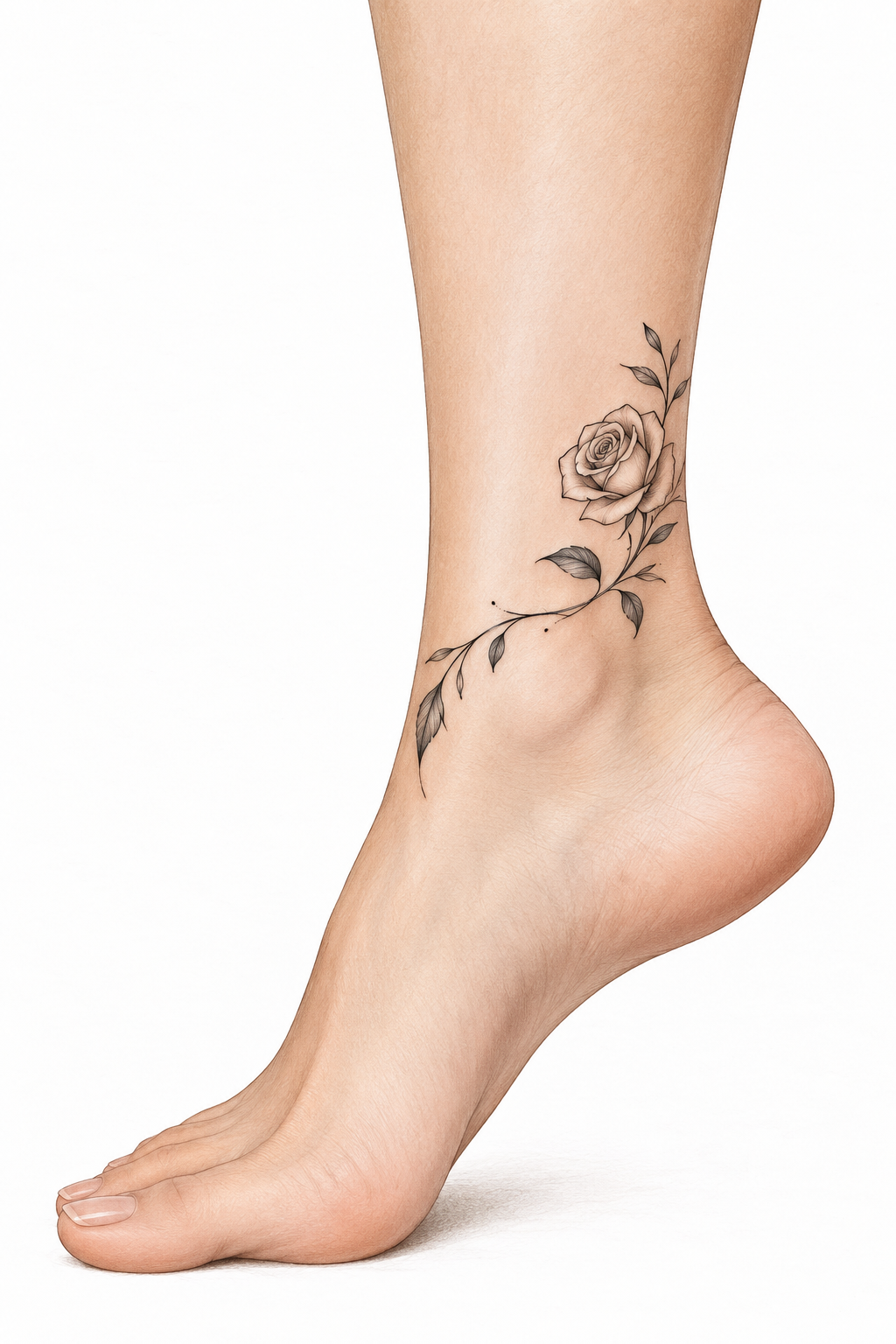 fine-line rose ankle tattoo small ankle tattoo idea