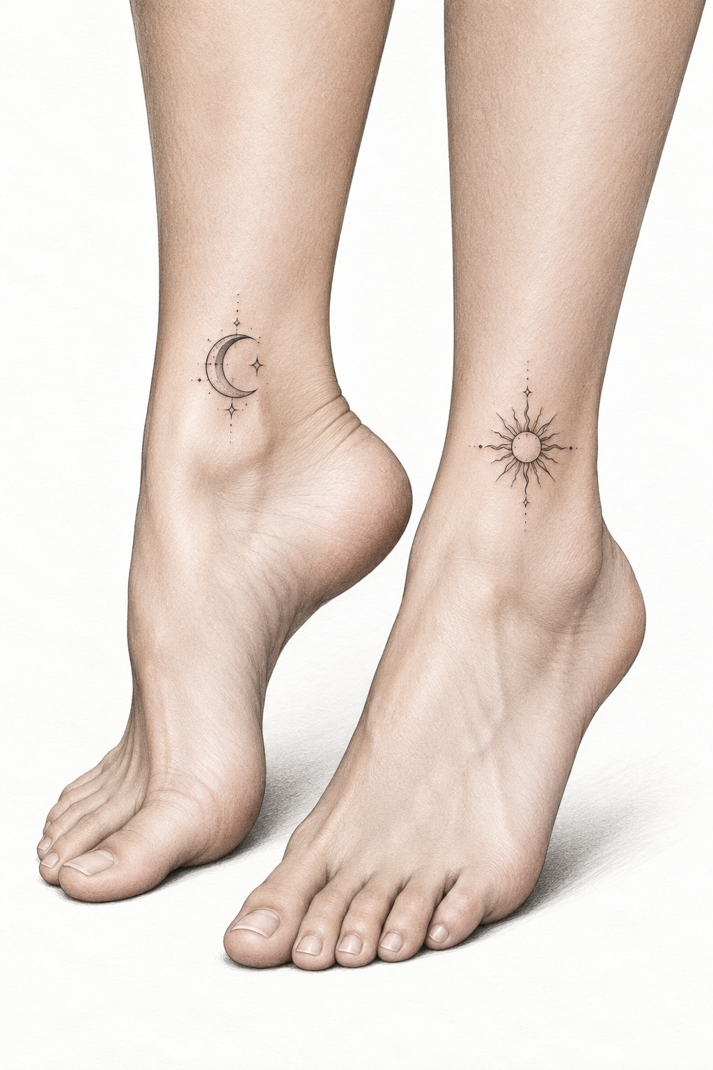 matching sun and moon ankle tattoo small ankle tattoo idea