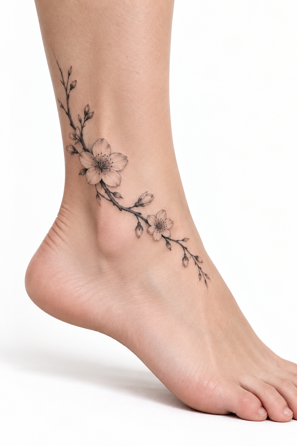 cherry blossom branch ankle tattoo small ankle tattoo idea
