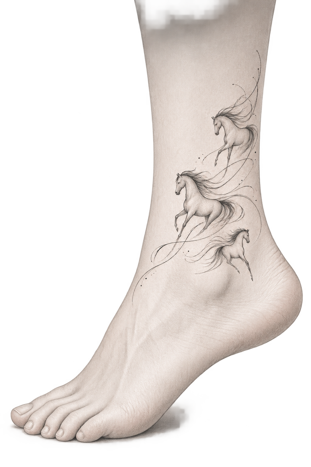 fine-line horses ankle tattoo small ankle tattoo idea